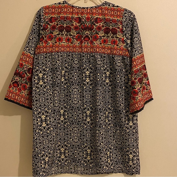 Women’s Size S Boho Peasant Blouse India Mixed Pattern 3/4 Sleeve - Picture 7 of 10